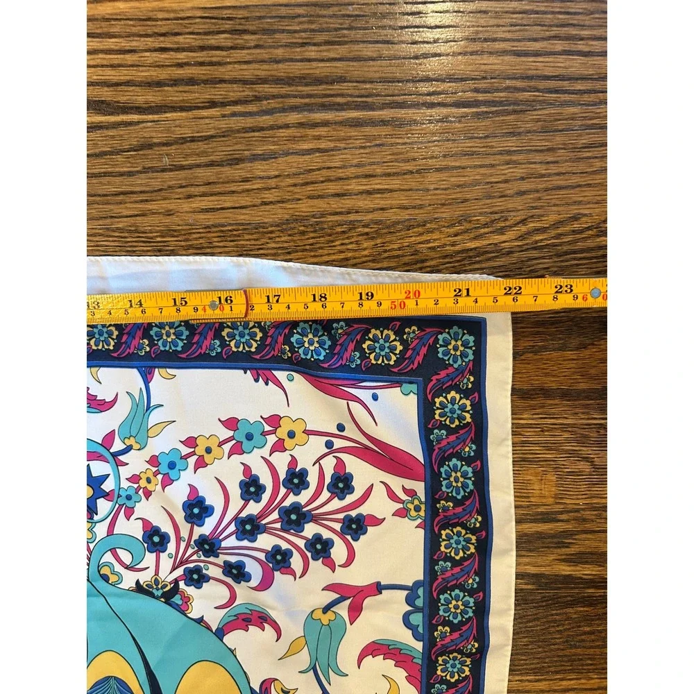 Silk Art Bursa Turkey 100% Silk Peacock Floral Rectangle Large Scarf Wrap 22x62